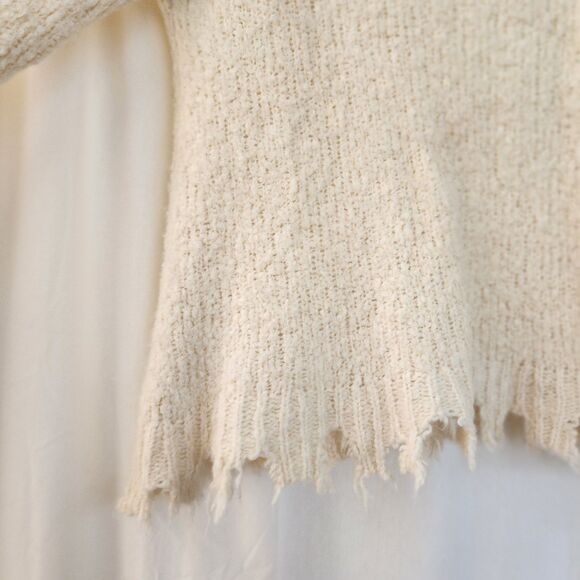 ATM Wool Alpaca Blend Ivory Cream Destroyed V-neck Long Sleeve Sweater S Boho - Picture 5 of 8